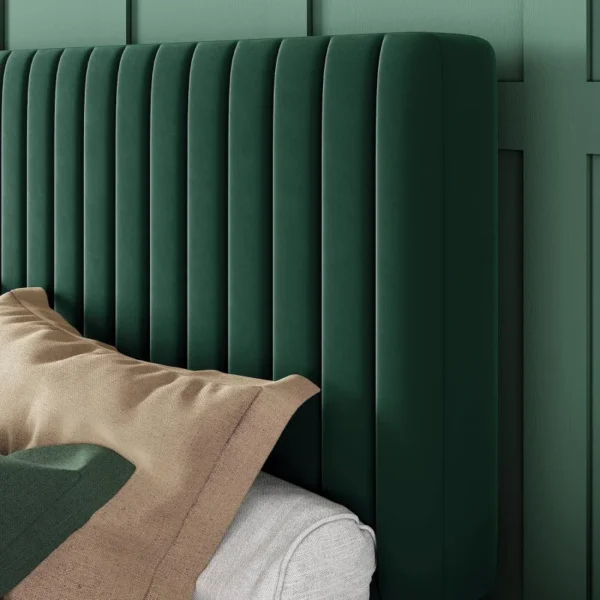 Queen Frame, Velvet Upholstered Platform Bed With Adjustable Vertical Channel Tufted Headboard, Mattress Foundation - Image 4