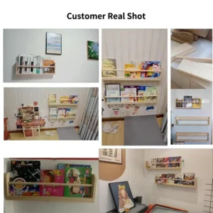 Wood Floating Shelves Wall Nursery Book Shelves Kids Bookshelf for Living Room Bedroom Decor Kitchen Spice Bathroom Storage Rack - Image 2