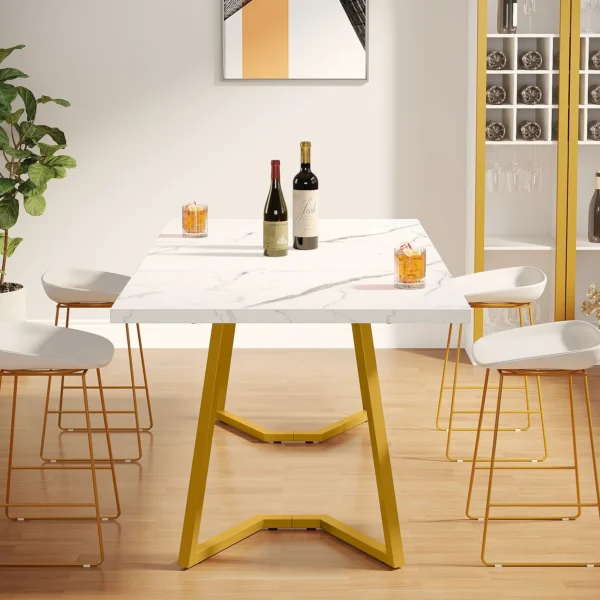 Tribesigns Gold Dining Dinner Table: 55 Inches Modern White Dining Room Table with Golden Legs, Faux Marble Kitchen Table for 6 - Image 6
