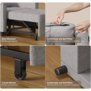 Sleeper Sofa Chair Bed, Convertible Sofa Chair 3-in-1, Adjustable Sleeper Chair Pullout Sofa Bed with Modern Linen Fabric - Image 6