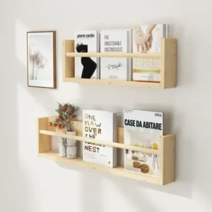 Wood Floating Shelves Wall Nursery Book Shelves Kids Bookshelf for Living Room Bedroom Decor Kitchen Spice Bathroom Storage Rack - Image 3
