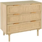 3 Drawer Dresser for Bedroom, Rattan Dresser Modern Closet Dressers Chest of Drawers, Wood Black 3 Drawer Storage Chest