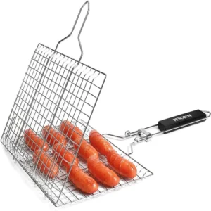 Grill Basket Folding Portable Stainless Steel BBQ Grill Basket With Handle for Fish Vegetables Shrimp Cooking Accessories - Image 2