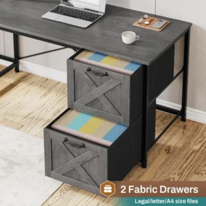 L Shaped Gaming Desk, Reversible Computer Desk with Fabric Drawers and Power Outlet, with Led Lights, Hutch and Storage Shelf - Image 6