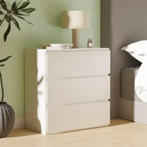US Bedroom Storage Dresser 3 Drawers with Cabinet Wood Furniture White for Kid Room,Drawers Dresser Bedside Nightstand - Image 2