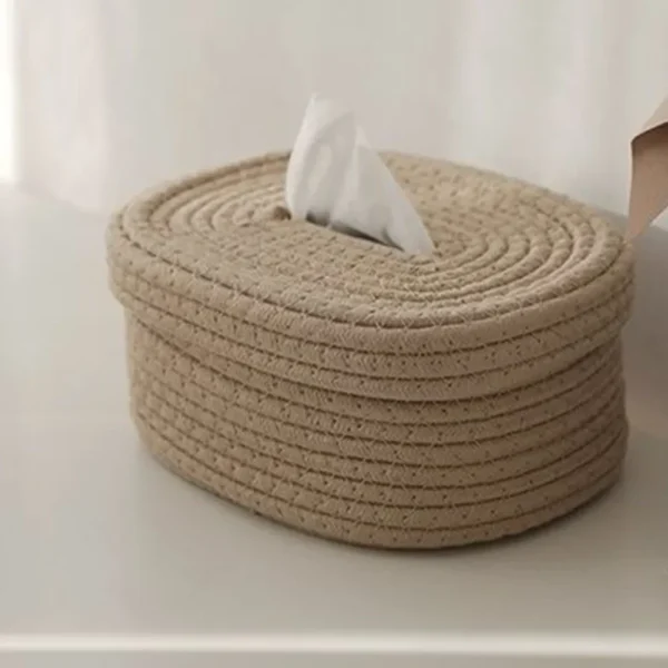 Tissue Box Cotton Rope Woven Tissue Box Storage Box Desktop Storage Box Pumping Paper Box Home Office Room Car Decor Tissue Box - Image 5
