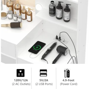 61.9" Vanity Desk Set,LED Lighted Mirror & Lights,7Large Drawer & Six Open Storage Dresser,Bedroom Dressing Table. - Image 5