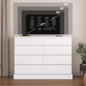 White Dresser for Bedroom Long Dresser with 8 Drawers Wooden Dresser Chest of 8 Drawers Large Capacity Clothing Storage Cabinet - Image 4