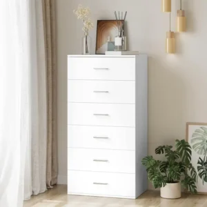 6 Drawer Dresser White Dresser, 23.6L x 17.7W x 46.9H Inches Chest of Drawers with 6-Layer Modern Floor Storage Cabinet