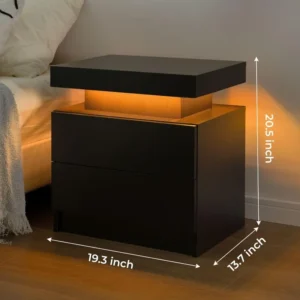 Nightstand Set of 2 LED Nightstand with 2 Drawers Bedside Table with Drawers for Bedroom Furniture Side Bed Table - Image 2