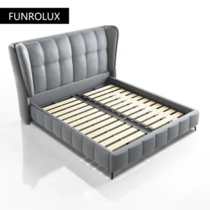Luxury Modern Leather Bed Double Bed Master Bedroom1.5/1.8M Beige Bed Matte Leather Soft Bed Queen/King Size - Image 4
