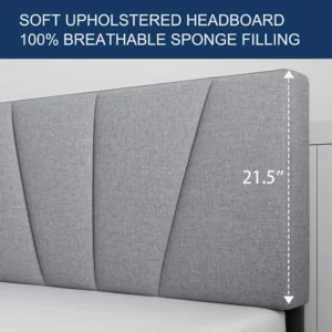 Full Size Bed Frame with Upholstered Headboard, Linen Fabric Wrap, Wooden Slats Support, Solid and Stable, No Box Spring Needed - Image 3