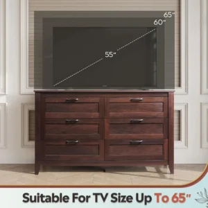 6 Drawer Dresser, Retro Chest of Drawers with Metal Handle, Double Wood Dresser for Bedroom, Living Room, Large Storage Cabinet - Image 6