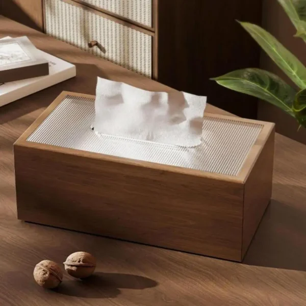Napkin Holder for Home Chinese Style Wood Tissue Box Light Luxury Desktop Napkin Organizer with Acrylic Lid for Room - Image 5