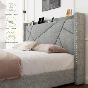 Queen Bed Frame with 4 Storage Drawers, Upholstered Platform Bed Frame, No Box Spring Needed, King Bed - Image 3