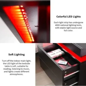 Bedside Table with 2 Drawers, LED Nightstand Wooden Cabinet Unit with Lights for Bedroom, Living Room, Black - Image 5