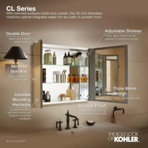 30 X 26 Double Door Beveled Bathroom Storage Cabinet Home Furniture Cabinets Vanity Shelf Closet Mirror Modern Cupboard Niche - Image 4