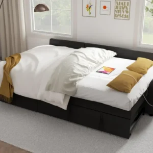 Sectional Sofa, with Reversible Storage Chaise Pull Out Couch for Living Room |Charging Station | Removable Backrest - Image 3