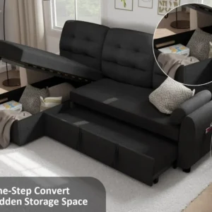 Sectional Sofa, with Reversible Storage Chaise Pull Out Couch for Living Room |Charging Station | Removable Backrest - Image 5