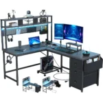 Gaming Desk Computer Desk with Pegboard & Shelves Large L Shaped Desk with Drawers, Power Outlet & LED