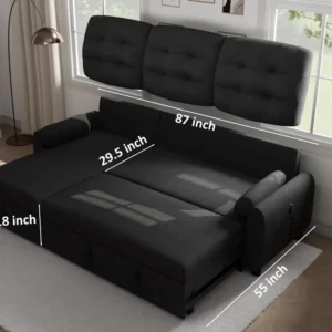 Sectional Sofa, with Reversible Storage Chaise Pull Out Couch for Living Room |Charging Station | Removable Backrest - Image 2