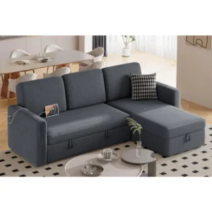 Sectional Sofa L-Shaped Sofa Couch Bed w/Chaise & USB, Reversible Couch Sleeper w/Pull Out Bed & Storage Space, Pull Out Couch - Image 2