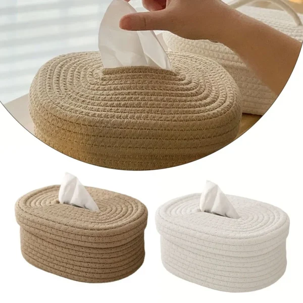 Tissue Box Cotton Rope Woven Tissue Box Storage Box Desktop Storage Box Pumping Paper Box Home Office Room Car Decor Tissue Box - Image 2