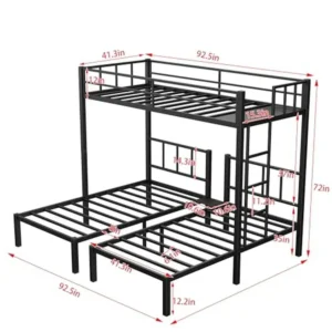 Metal Triple Bunk Beds Kids Teens Space Saver Three Bed Bunk Beds Can Separate into 3 Twin Beds Full-Length Guardrails Sturdy - Image 2