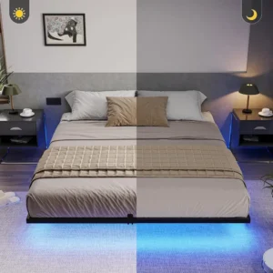 Floating California King Size Bed Frame with LED Lights Metal Platform Bed No Box Spring Needed Easy To Assemble California King - Image 4