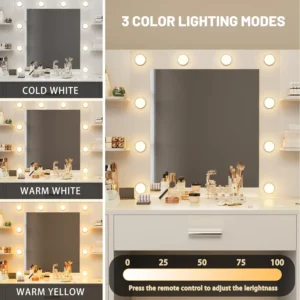 Vanity Desk with Mirror LED Lights and Power Outlet Makeup Vanity Table with 7 Drawers and 6 Storage Shelves Dressing Table - Image 3