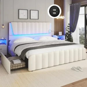 Full Size Bed Frame with Headboard and 4 Storage Drawers, Full Bed Frame with Led Lights & 2 USB Ports, Bed Frame - Image 5