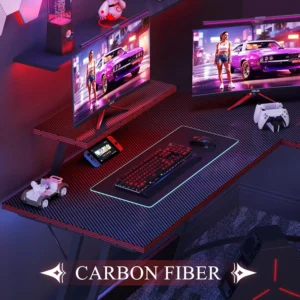 L Shaped Gaming Desk, 51 Inch Computer Corner Table with Large Monitor Stand & Carbon Fiber Surface , Black - Image 5