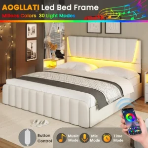 Full Size Bed Frame with Headboard and 4 Storage Drawers, Full Bed Frame with Led Lights & 2 USB Ports, Bed Frame - Image 2
