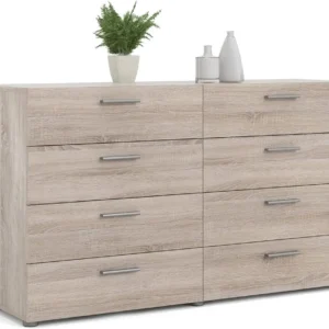 8 Drawer & Double Dresser, Freestanding Dresser, for Bedroom, 16"D x 55"W x 32"H, Black Woodgrain / Truffle