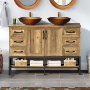 47" Large Bathroom 2 Vanity Vessel Sink Set Cabinet with Drawers & Metal Legs - Image 3