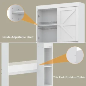 Bathroom cabinet, storage cabinet above toilet with shelves and door, with anti tilt design, 32.3'''W independent toilet rack - Image 4