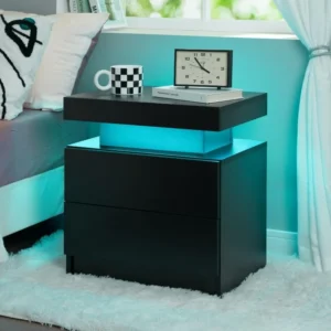 Nightstand Set of 2 LED Nightstand with 2 Drawers Bedside Table with Drawers for Bedroom Furniture Side Bed Table - Image 6