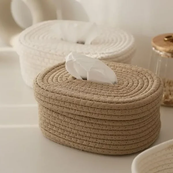 Tissue Box Cotton Rope Woven Tissue Box Storage Box Desktop Storage Box Pumping Paper Box Home Office Room Car Decor Tissue Box - Image 6