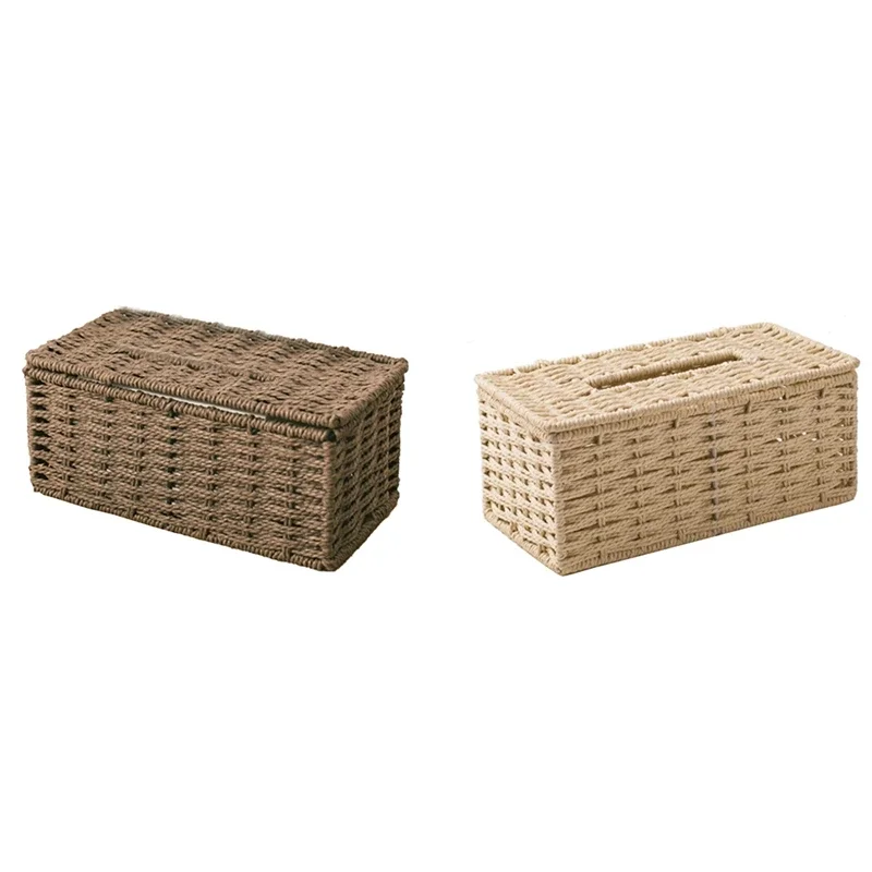 Rattan Tissue Box Vintage Napkin Holder Case Clutter Storage Container Cover Living Room Desk Decoration - Image 6