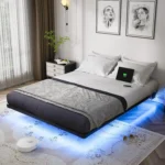 Floating Bed Frame Size with Smart LED Lights and Charging Station - Modern Metal Platform Bed, Easy Assembly No Box