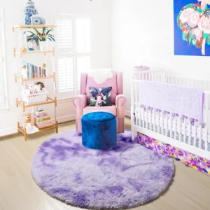 Tie-Dyed Purple Round Area Rug Soft Bedroom Circle Rugs Floor Mats for Kids Girls Teen Room, Kawaii Fluffy Plush Shaggy Carpet - Image 4