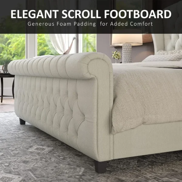 King Size Platform Bed Frame, Chenille Upholstered Sleigh Bed with Scroll Wingback Headboard & Footboard/Button Tufted,Beds - Image 5
