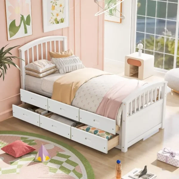 Twin Size Platform Storage Bed Solid Wood Bed with 6 Drawers bed furniture lit 2 personnes bedroom set furniture