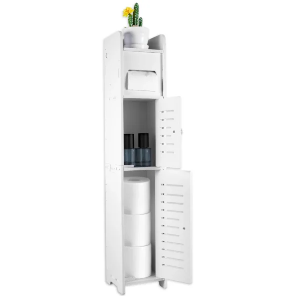Bathroom Storage Cabinet 3 Tier Floor Cabinet Organizer with Door Free-Standing Toilet Roll Holder Narrow Toilet Storage Cabinet - Image 6