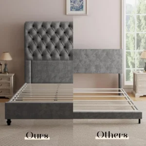 Bed Frame with Sleigh Headboard, Velvet Upholstered Platform Beds, King Size Bed Frame - Image 5