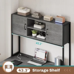 L Shaped Gaming Desk, Reversible Computer Desk with Fabric Drawers and Power Outlet, with Led Lights, Hutch and Storage Shelf - Image 5