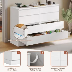 White Dresser for Bedroom Long Dresser with 8 Drawers Wooden Dresser Chest of 8 Drawers Large Capacity Clothing Storage Cabinet - Image 5