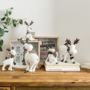 Creative Home Deer Decorations Creative White Deer Figurines Christmas Office Living Room Decorations Easter Room Desk Ornament - Image 2