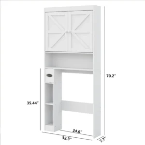 Bathroom cabinet, storage cabinet above toilet with shelves and door, with anti tilt design, 32.3'''W independent toilet rack - Image 6