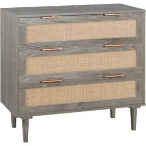 3 Drawer Dresser for Bedroom, Rattan Dresser Modern Closet Dressers Chest of Drawers, Wood Black 3 Drawer Storage Chest - Image 6